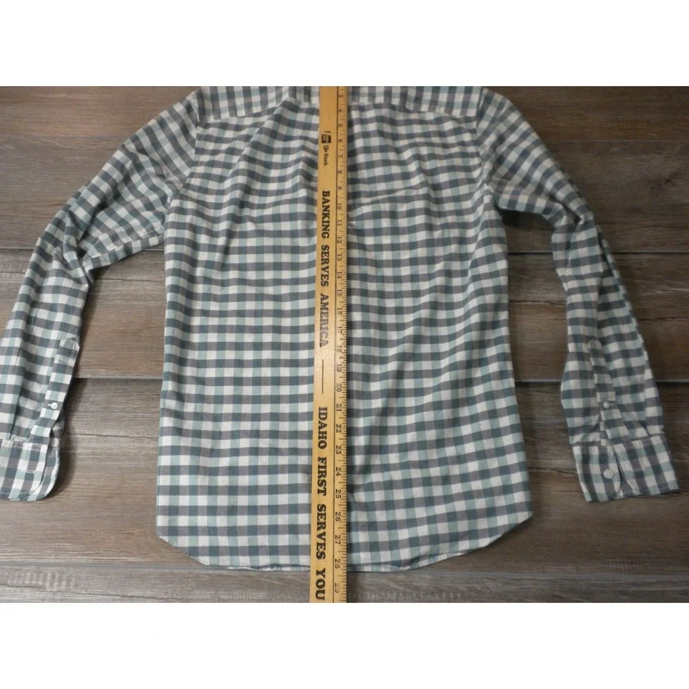 J. Crew Shirt Mens S Green‎ Gray Secret Wash Slim Plaid Button Down Coolmax Prep